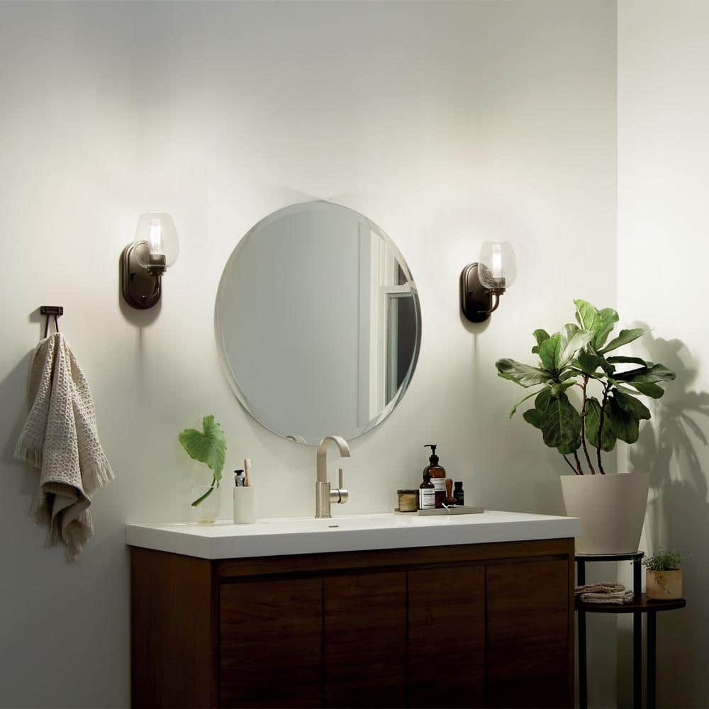 Black Outdoor Wall Sconce with Clear Seeded Glass