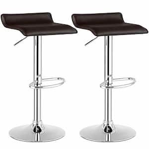34 in. Coffee Backless Metal High Chair Swivel Upholstered Adjustable Bar Stools with Footrest (Set of 2)