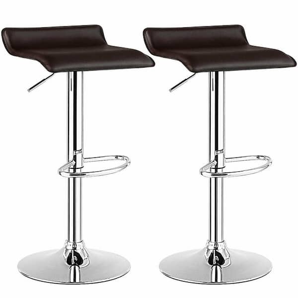 FORCLOVER 34 in. Coffee Backless Metal High Chair Swivel Upholstered Adjustable Bar Stools with Footrest (Set of 2)