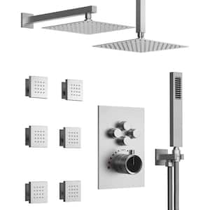 Deluxe Dual Showers with Valve 15-Spray Dual Wall Mount 12 in. Fixed and Handheld Shower Head 2.5 GPM in Brushed Nickel
