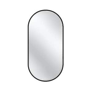 36 in. W x 18 in. H Oval Black Stainless Steel Metal Frame Wall Mirror Bathroom Mirror with Pre-Set Hooks Vanity Mirror