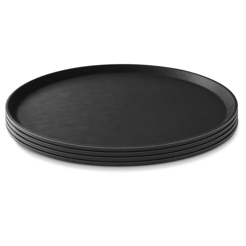 Jubilee 16" Round Black Non-Skid Plastic Serving Trays, Set of 4