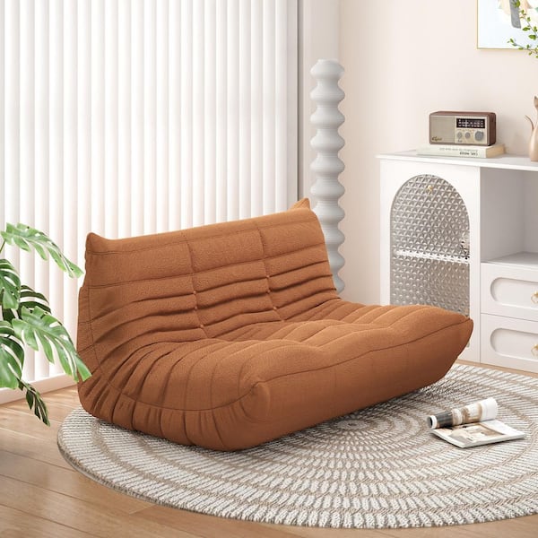 Magic Home 53.15 in. Teddy Armless Velvet Anti-Skip Modular Bean Bag 2 Seats Lazy Sofa Couch in Brown