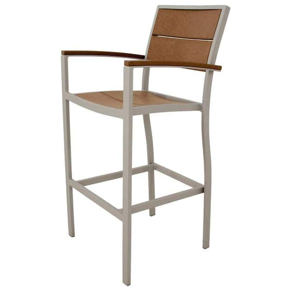 Trex Outdoor Furniture Surf City Textured Silver Patio Bar Arm Chair with Tree House Slats