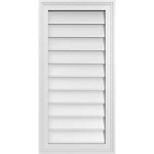 16 in. x 32 in. Vertical Surface Mount PVC Gable Vent: Decorative with Brickmould Frame