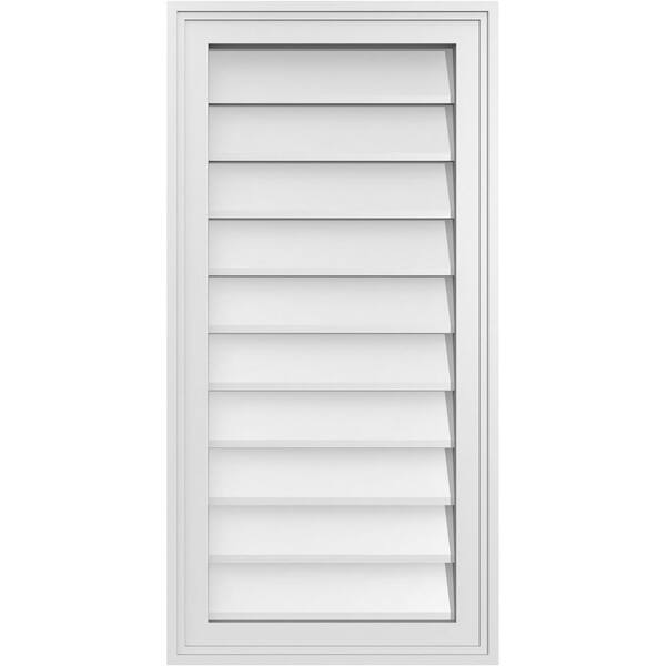 Ekena Millwork 16 in. x 32 in. Vertical Surface Mount PVC Gable Vent: Decorative with Brickmould Frame