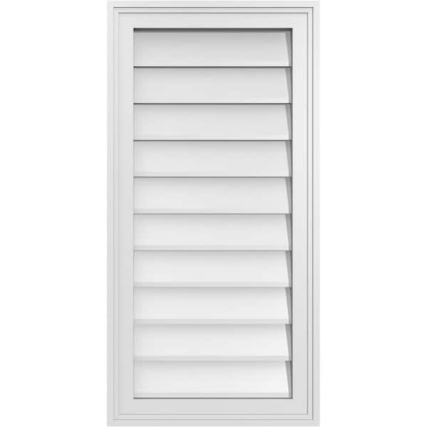 Ekena Millwork 16 in. x 32 in. Vertical Surface Mount PVC Gable Vent: Decorative with Brickmould Frame