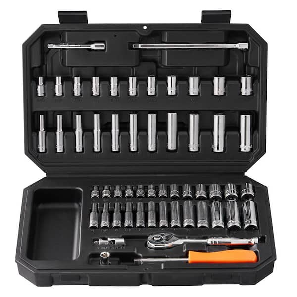 54-Pieces Tool Set SAE and Metric, Deep and Standard Sockets, 5/32-9/16 in., 4-14 mm