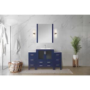 Volez 54 in. W x 18 in. D x 34 in. H Single Sink Bath Vanity in Navy Blue with White Ceramic Top and Mirror
