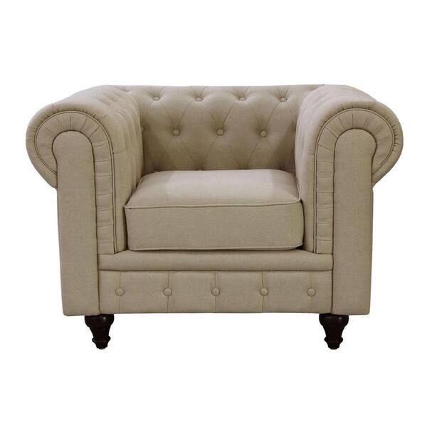 Unbranded Grace Chesterfield Linen Fabric Upholstered Button-Tufted Chair, Cream Beige