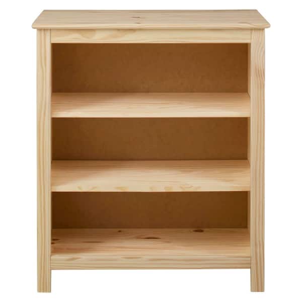 Unfinished 3-Shelf Natural Pine Wood Standard Bookcase (32in. H)