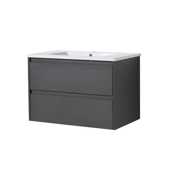 FORCLOVER 30 in. W x 18-5/16 in. D x 20-1/2 in. H Bath Vanity in Mountain Grain Grey with White Resin Top