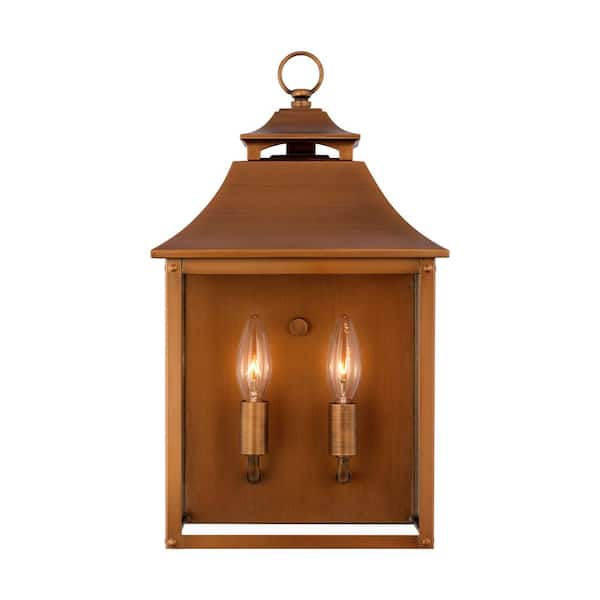 Galena 17 in. H Natural Copper Outdoor Hardwired Pocket Wall Lantern Sconce with No Bulbs Included