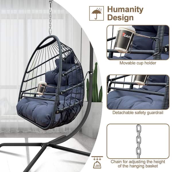 Angel Sar 74.8x21.3x26.4inch Outdoor Chaise Lounge Set with C-Type Bracket, Guardrail, Cup Holder, Patio Hanging Basket Chair