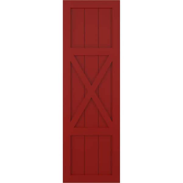 Ekena Millwork 12 in. x 44 in. True Fit PVC Center X-Board Farmhouse Fixed Mount Board and Batten Shutters Pair in Fire Red