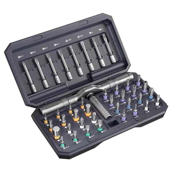 42-Piece Grey Insulated Magnetic Ratchet Screwdriver Set Shank 1 in. Bit Multi Hand Tool for Precision Repair