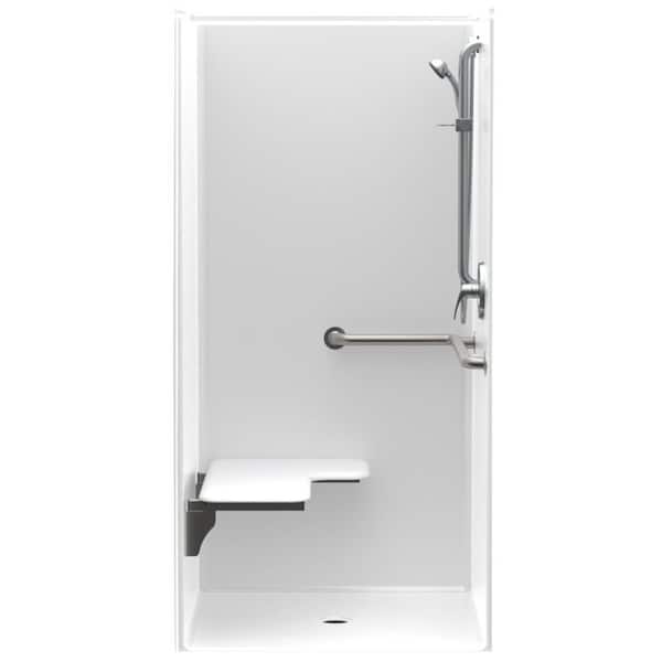 Aquatic Accessible AcrylX 36 in. x 36 in. x 75 in. 1-Piece Shower Stall with Left Seat & Center Drain in White