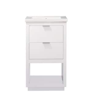 Klein 20 in. W x 15 in. D Bath Vanity in White with Porcelain Vanity Top in White with White Basin
