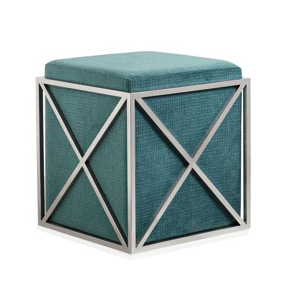 TOV Furniture Lucy Sky Blue Pebbled Velvet Ottoman