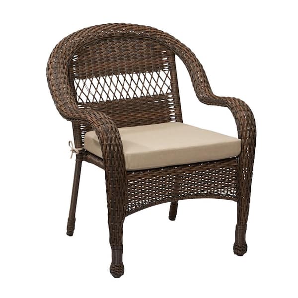 Hampton Bay Mix and Match Brown Wicker Outdoor Stack Chair with Beige Cushion