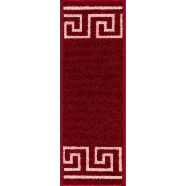 Greek Key Burgundy Red 8.5 in. x 26 in. Stair Tread Cover (Set of 13)