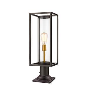 Aspen 1-Light Oil Rubbed Bronze 23.75 in. Pier Mount Light with Clear Seedy Glass and Square Fitter