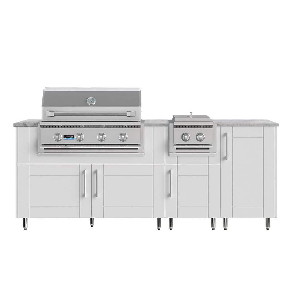 Golden Sky 86.5 in. W 4-Burner Propane Grill Island in Sanibel Shell White with Side Burner, Cabinet price history on PriceWatchPro