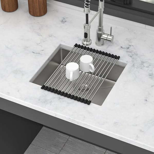 18 in. Undermount ADA Single Bowl 16-Gauge Brushed Nickel Stainless Steel Kitchen Sink with Bottom Grids