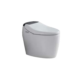 1-Piece 1.28 GPF Dual Flush Elongated Toilet in White w/ Smart Bidet Toilet Seat, Auto Open and Close and Remote Control