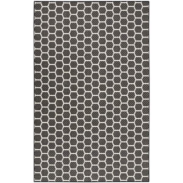 Nourison Reversible Indoor Outdoor Black 5 ft. x 7 ft. Honeycomb Contemporary Area Rug