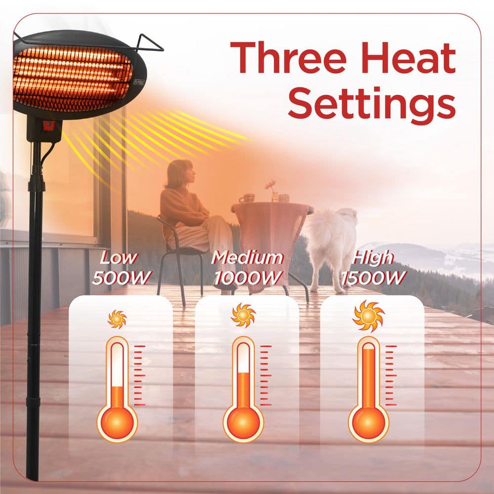 BLACK+DECKER Black Electric Patio Heater with Adjustable Tilt