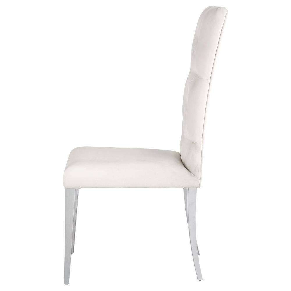 Parsons White Velvet Side Chair with Polished Chrome Legs