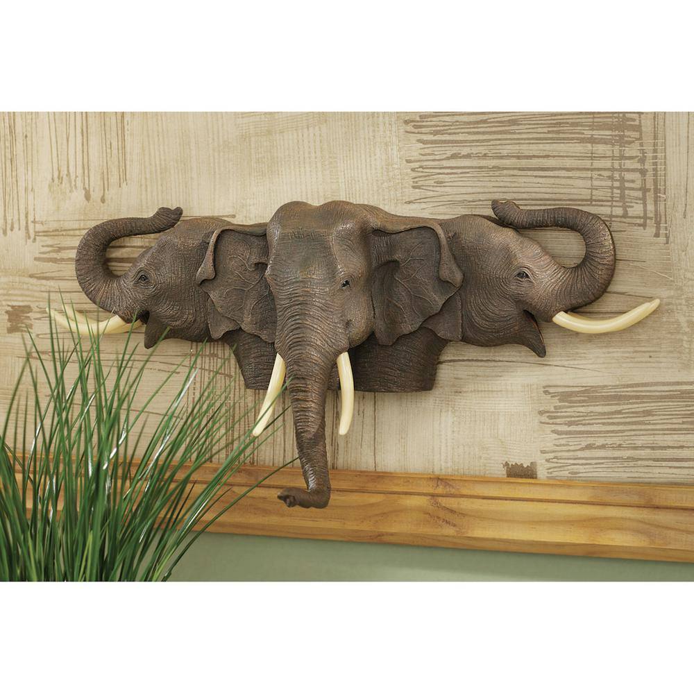 Hand-Painted Resin Elephant Trio Wall Sculpture