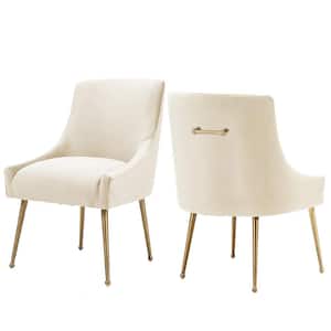 Beige Electroplated Velvet Dining Arm Chair (Set of 2)