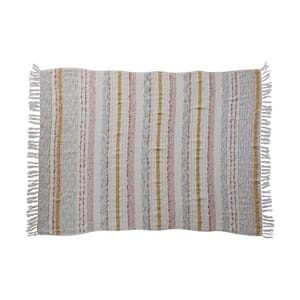 Multicolor Woven Cotton Striped and Embroidered Throw Blanket