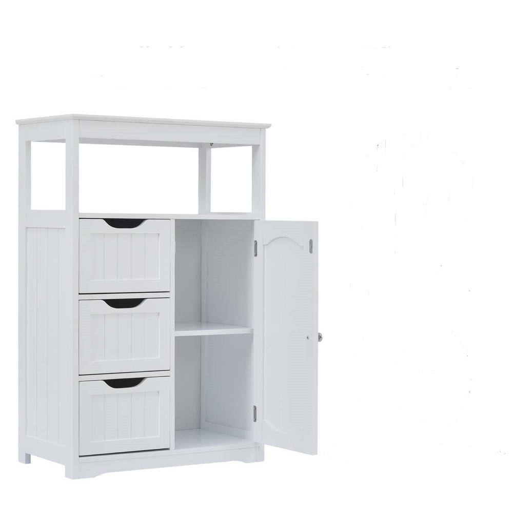 22 in. W x 12 in. D x 34 in. H White Linen Cabinet with Door and 3 Drawers