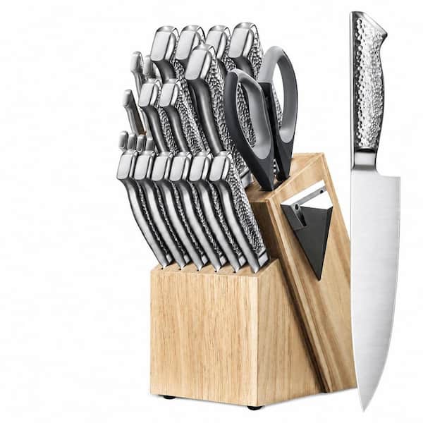 15-Piece Stainless Steel Kitchen Knife Set with Block and Built-In Sharpener, Dishwasher Safe