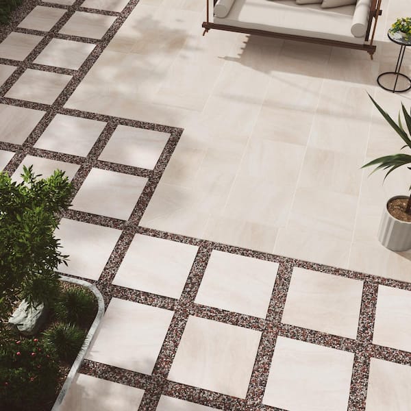 MSI Praia Crema 2 cm. x 24 in x 24 in. Matte Porcelain Stone Look Paver Tile (8 sq. ft. / case)