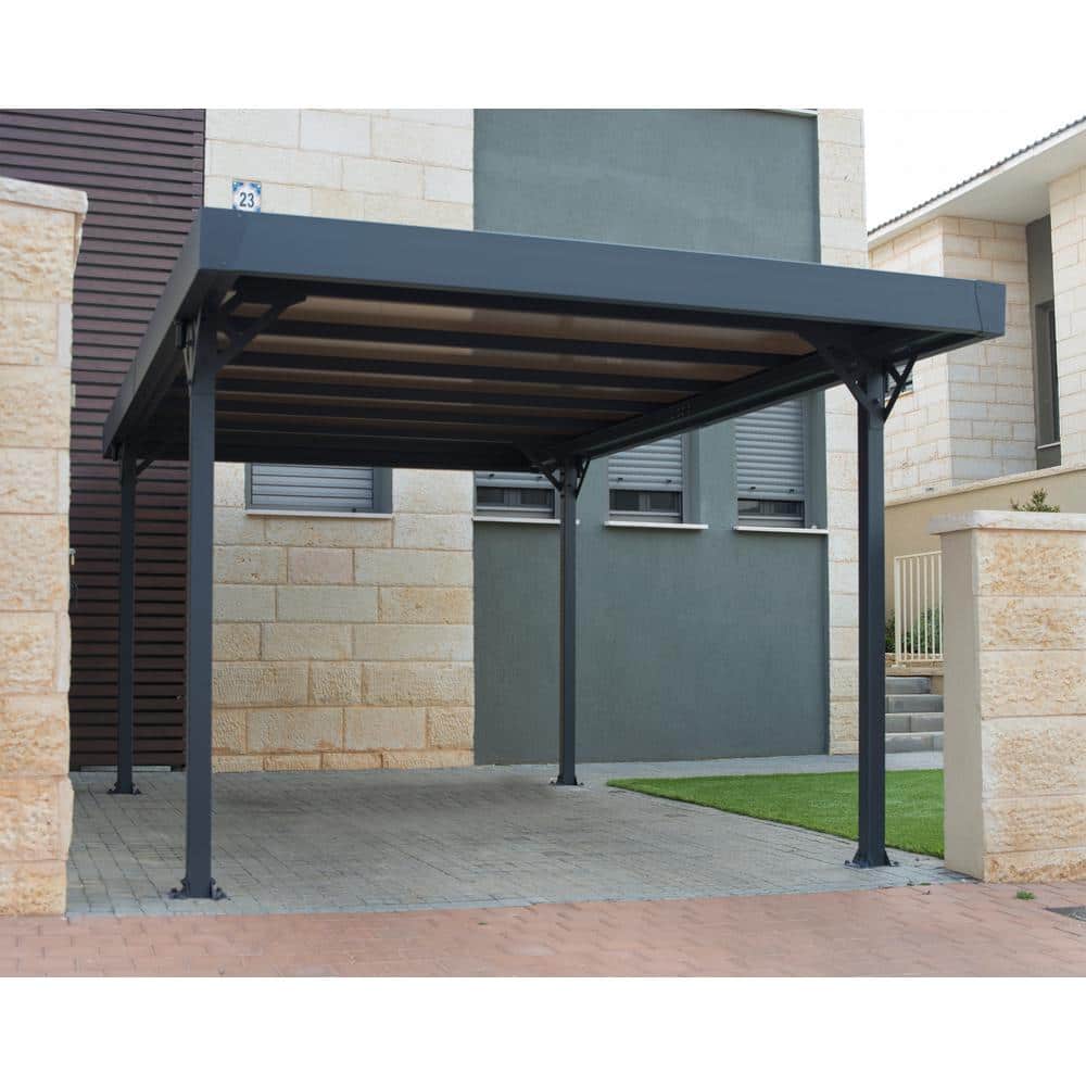 Gray 10' x 16' Aluminum and Polycarbonate Carport Kit