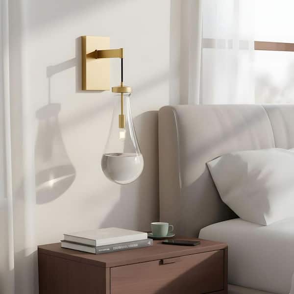 17.7 in. 1-Light Gold Modern Raindrop Style Wall Sconce for Bathroom, Living Room, Bedroom, Hallway (1-Pack)
