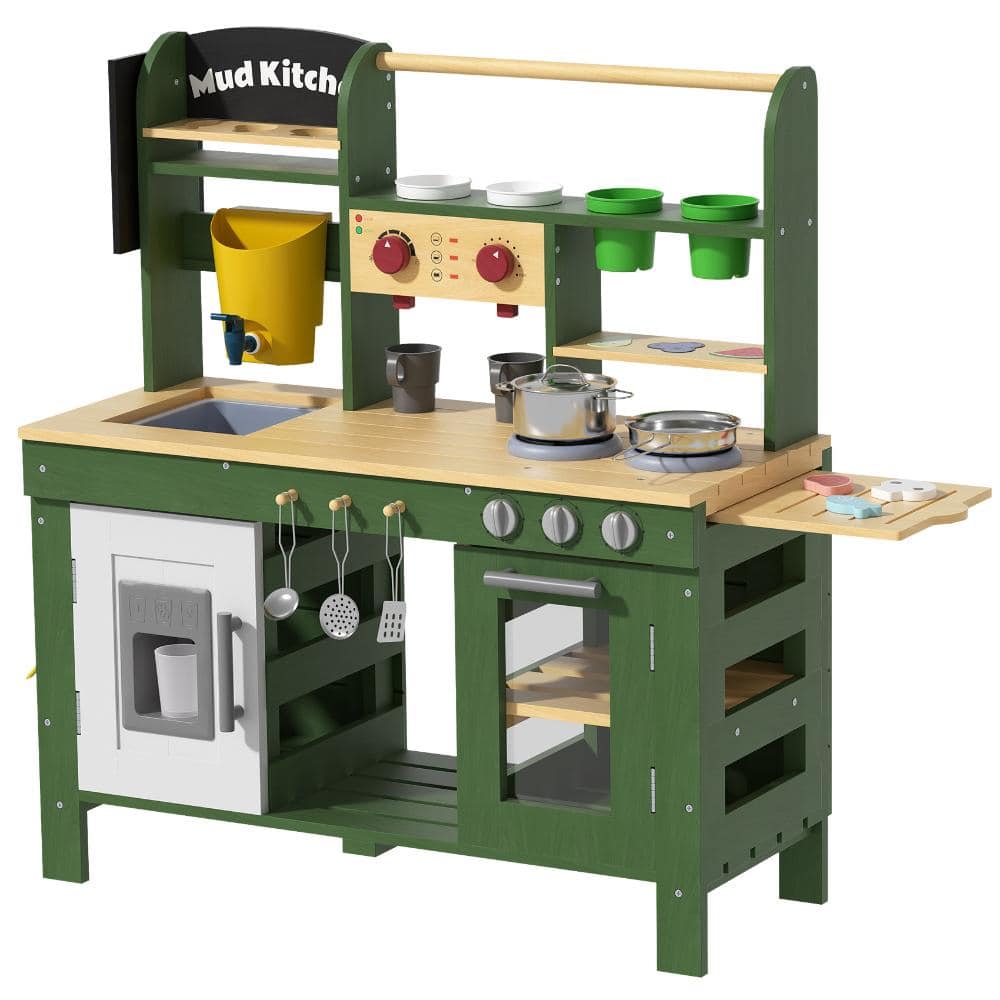 Kids Mud Kitchen Outdoor Wooden Play Kitchen with Sink, Water Tank, Grill, Oven, Coffee Maker & Ice Maker price history on PriceWatchPro