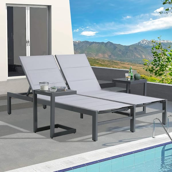 ULAX FURNITURE Gray Aluminum Outdoor Double Chaise Lounge