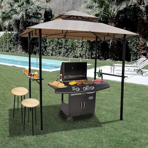 Andra 8 ft. x 5 ft. Beige Soft Top Barbecue (BBQ) Grill Canopy (Tent) with 4-Pieces Magnetic Detachable LED Light