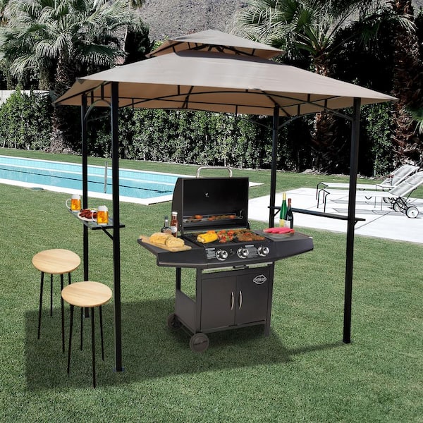 KOZYARD Andra 8 ft. x 5 ft. Beige Soft Top Barbecue (BBQ) Grill Canopy (Tent) with Magnetic Detachable LED Light KZBBQGLB The Home Depot