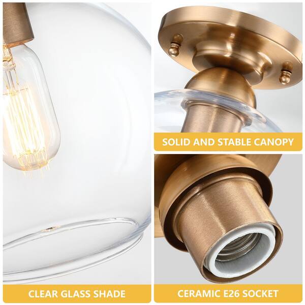 pasentel Modern 7.87 in. 1-Light Antique Gold Semi-Flush