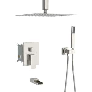 Single Handle 1-Spray Tub and Shower Faucet with 16 in. Rain Fxied Shower 1.8 GPM in. Brushed Nickel Valve Included
