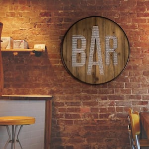 Round Rustic Wood Galvanized Metal Bar Sign