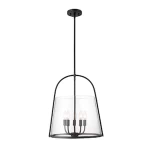 Archis 5-Light Matte Black Pendant Light with Clear Glass Shade with No Bulbs included