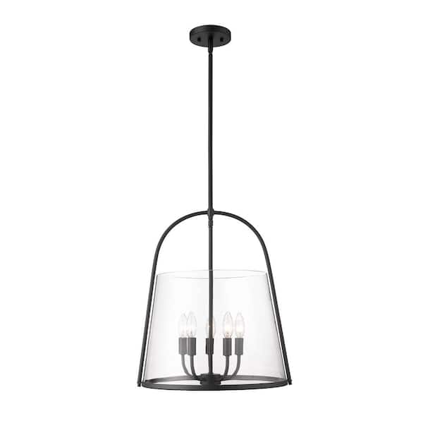 Unbranded Archis 5-Light Matte Black Pendant Light with Clear Glass Shade with No Bulbs included