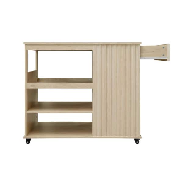 Flynama Natural Kitchen Cart with Storage Drawer and Lockable Casters